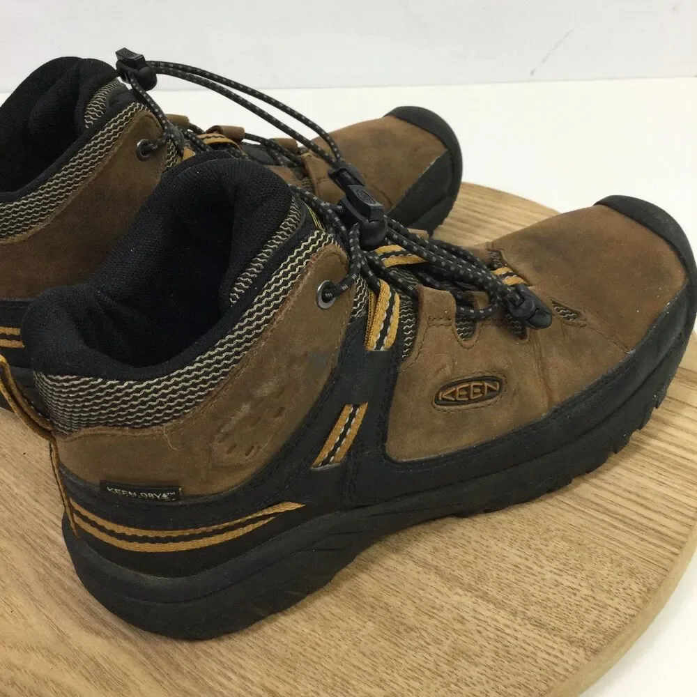 KEEN Youth Targhee Mid Waterproof Hiking Boots Leather Golden Brown Size 3